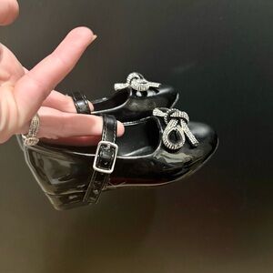 Shiny Black Baby Shoes with Glittering Bow